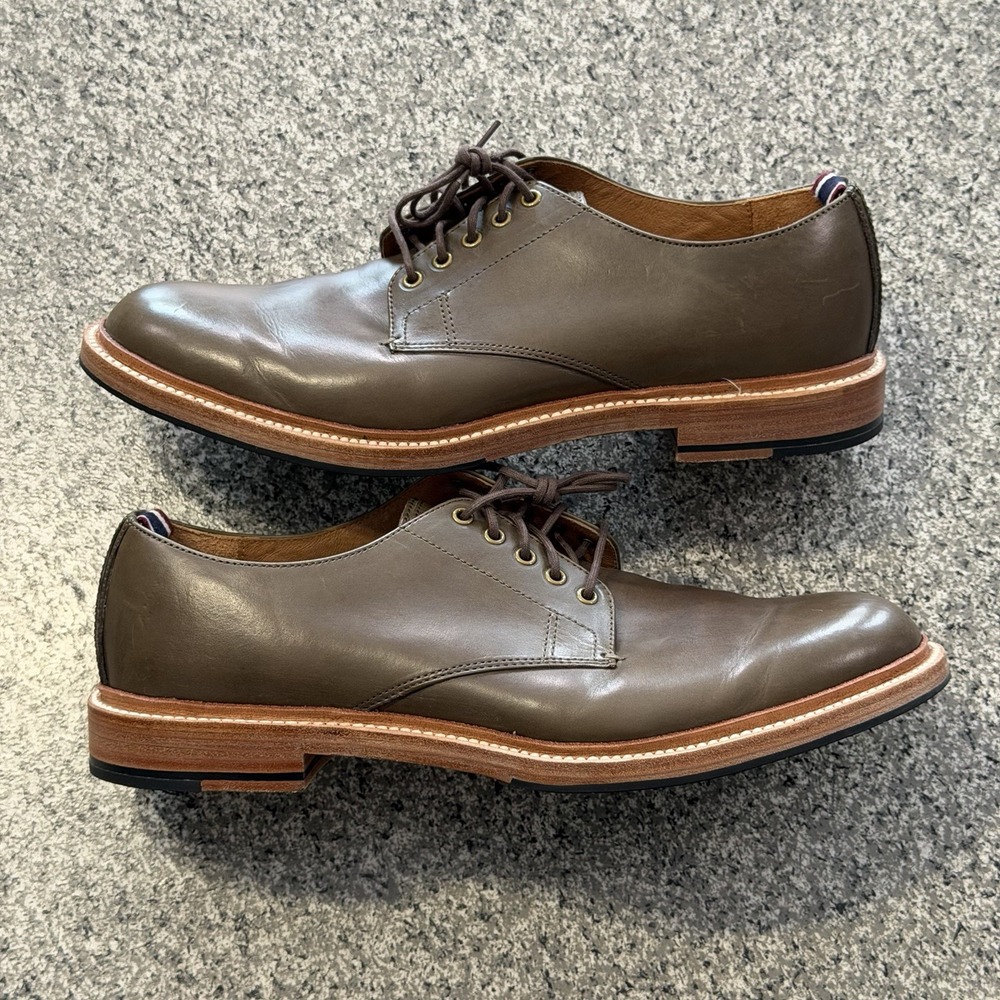 J Crew Oar Stripe Italian Leather Derbys Mens 8.5 J8989 Olive Green Dress Shoes